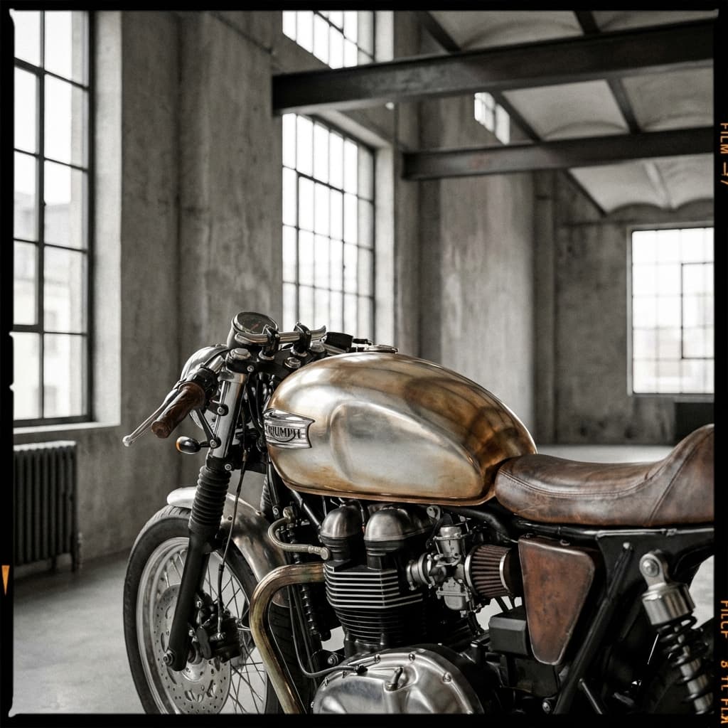 Custom Cafe Racer - Ground-up cafe racer build on vintage frame. SEO: chandkheda-bike-garage-gallery