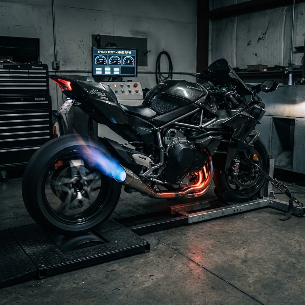 Kawasaki Ninja H2 - Dyno tuning session. 210HP verified at rear wheel. SEO: motofit-2-ahmedabad-superbike-service